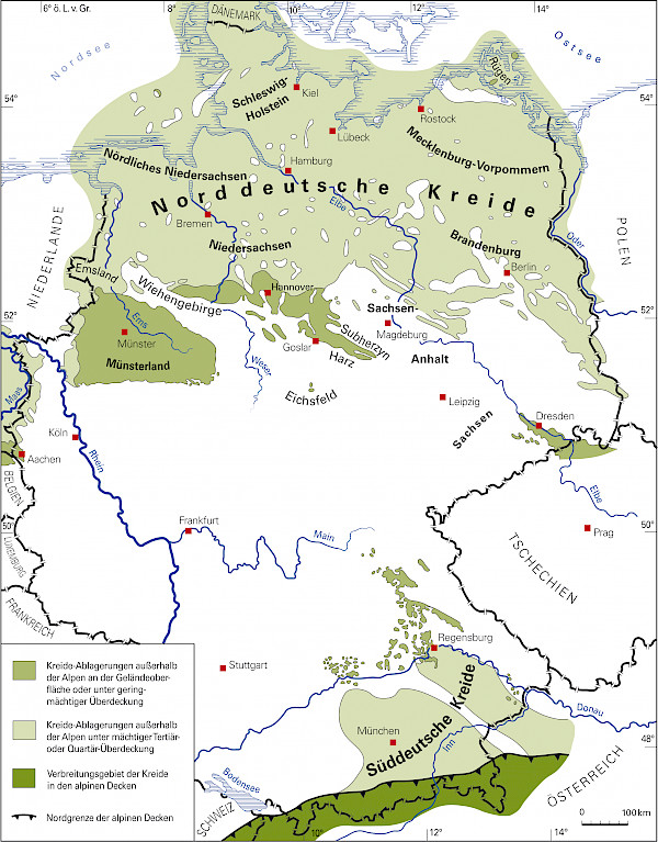 Verbreitung der Kreide in Deutschland (nach Hiss et al. 2018)